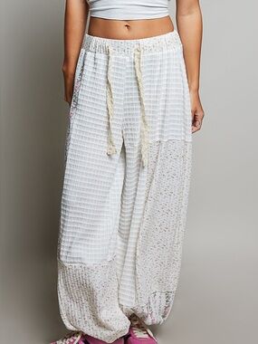 ♥️Hello Gorgeous! POL Patchwork Mixed Knit Wide Leg Pants- Ivory